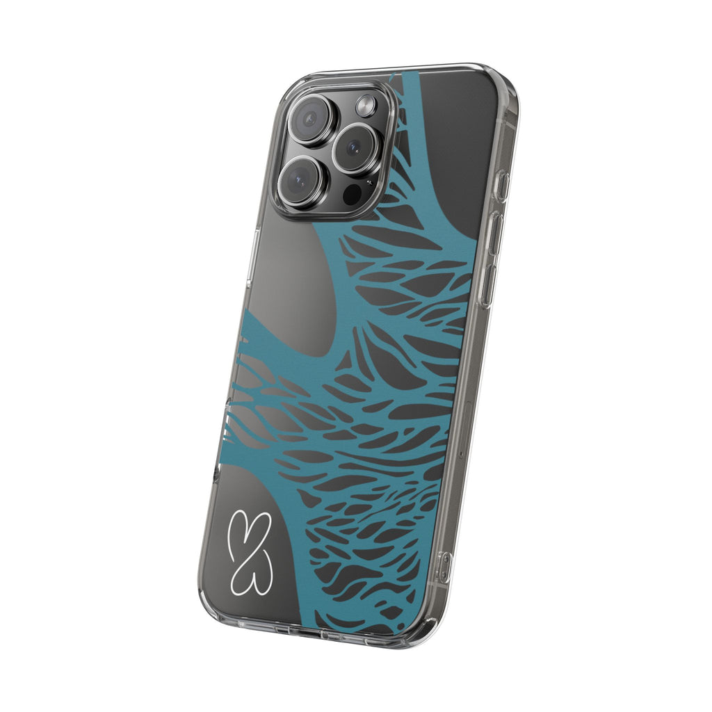 Teal Web, Clear Phone Case.