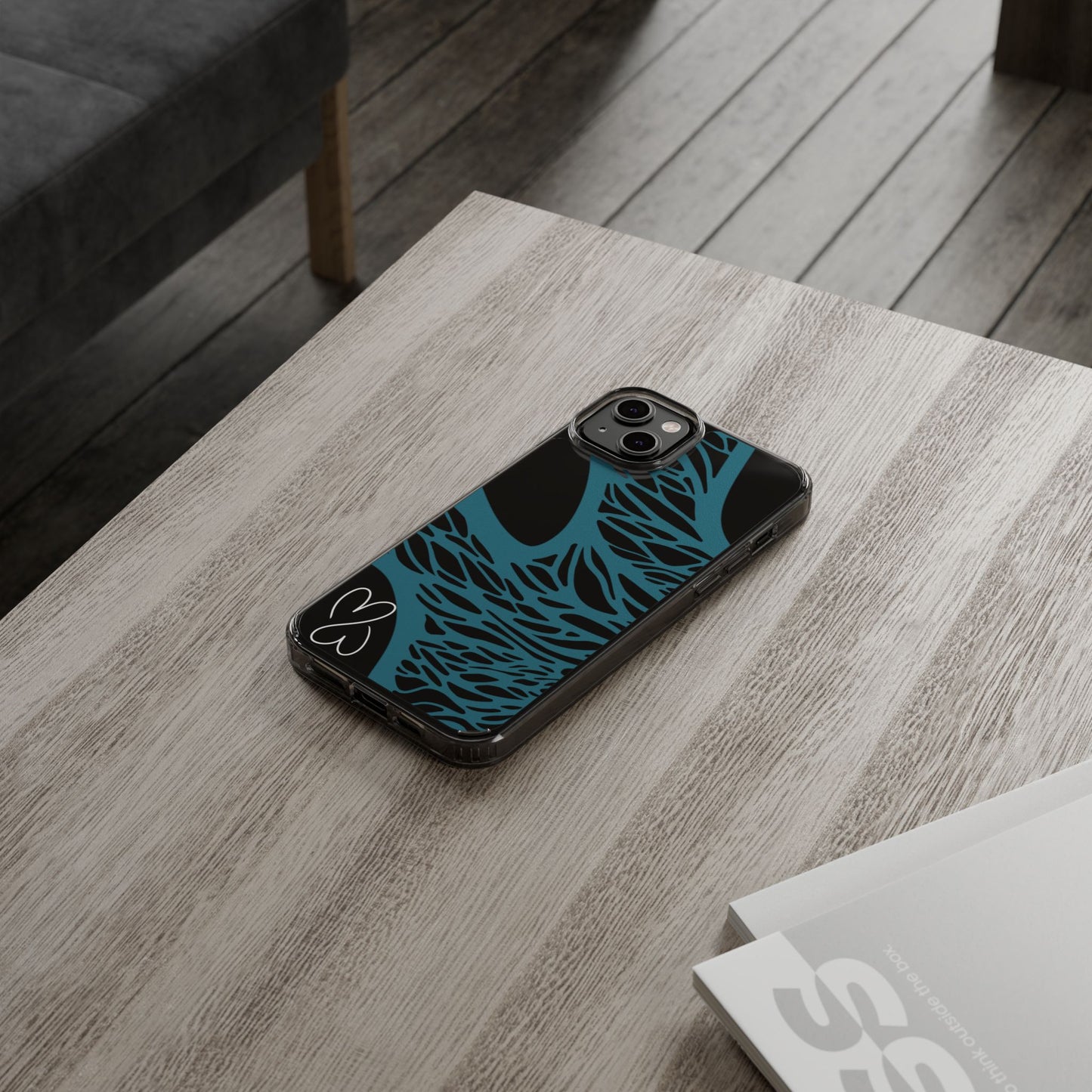 Teal Web, Clear Phone Case.