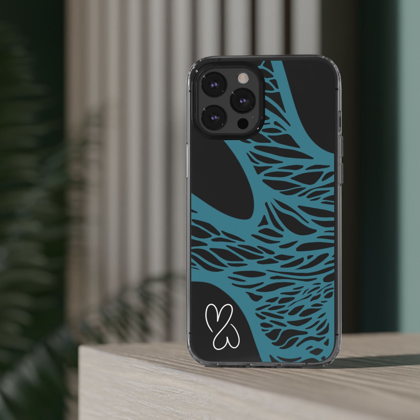 Teal Web, Clear Phone Case.