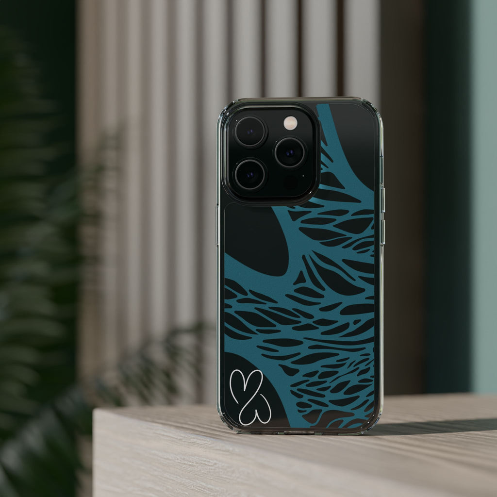 Teal Web, Clear Phone Case.