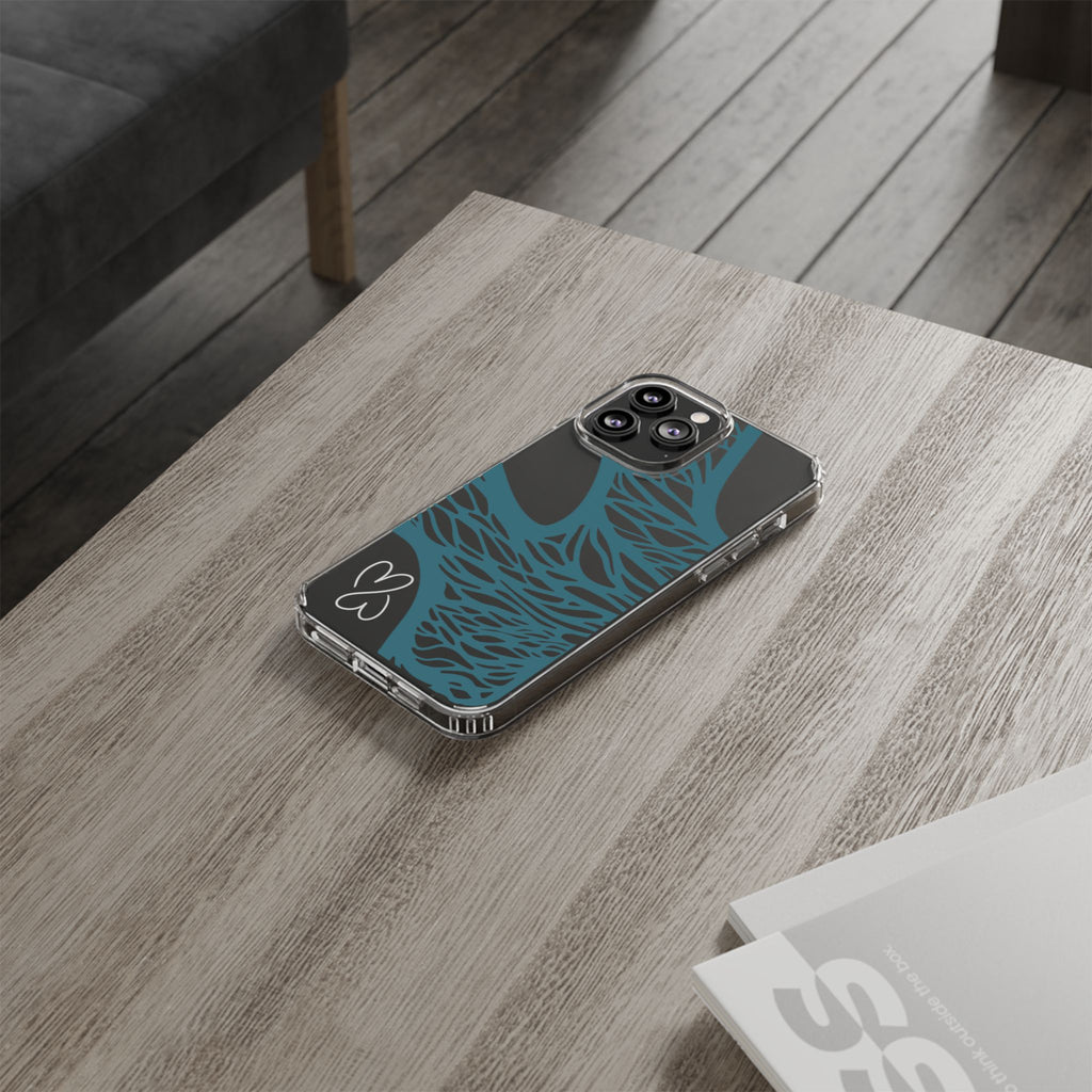 Teal Web, Clear Phone Case.