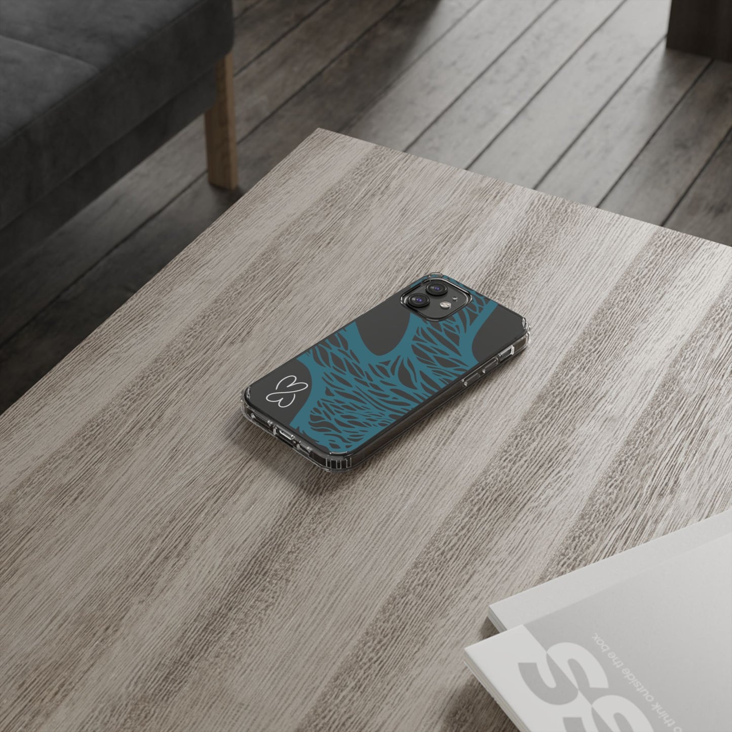 Teal Web, Clear Phone Case.