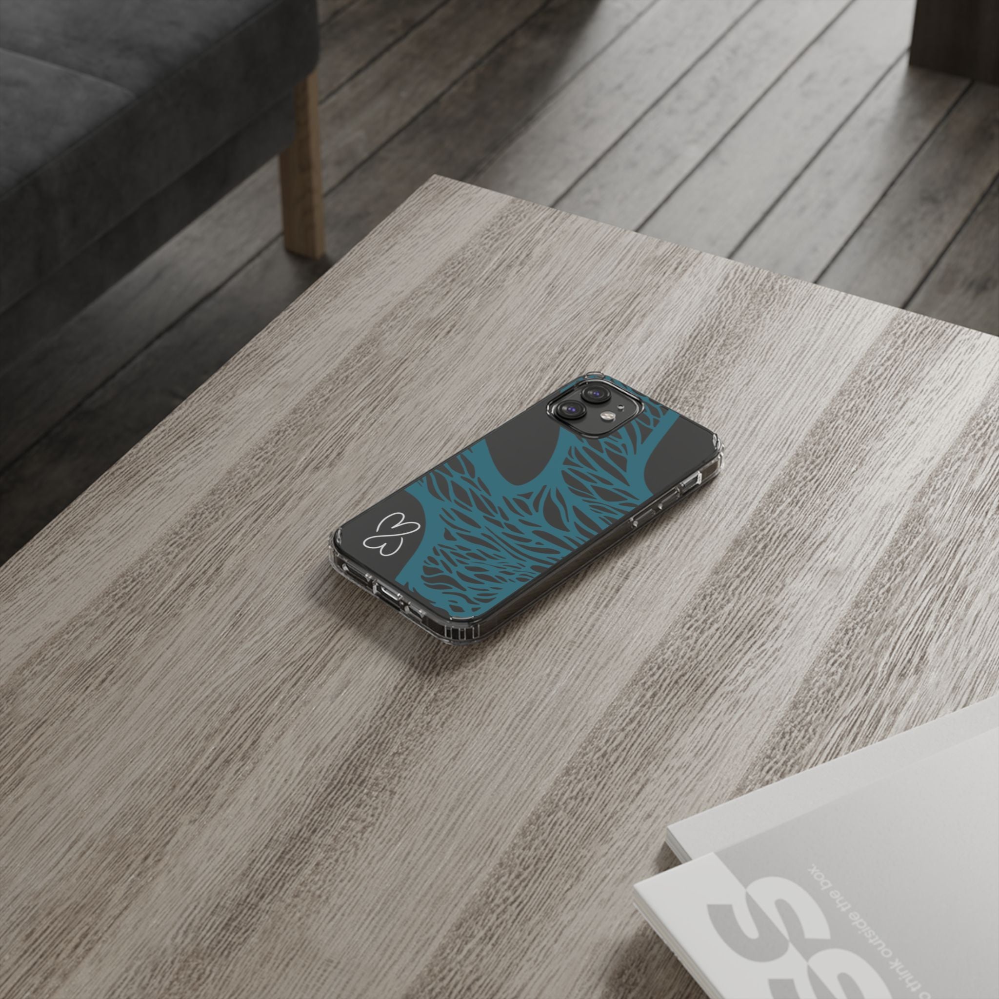 Teal Web, Clear Phone Case.