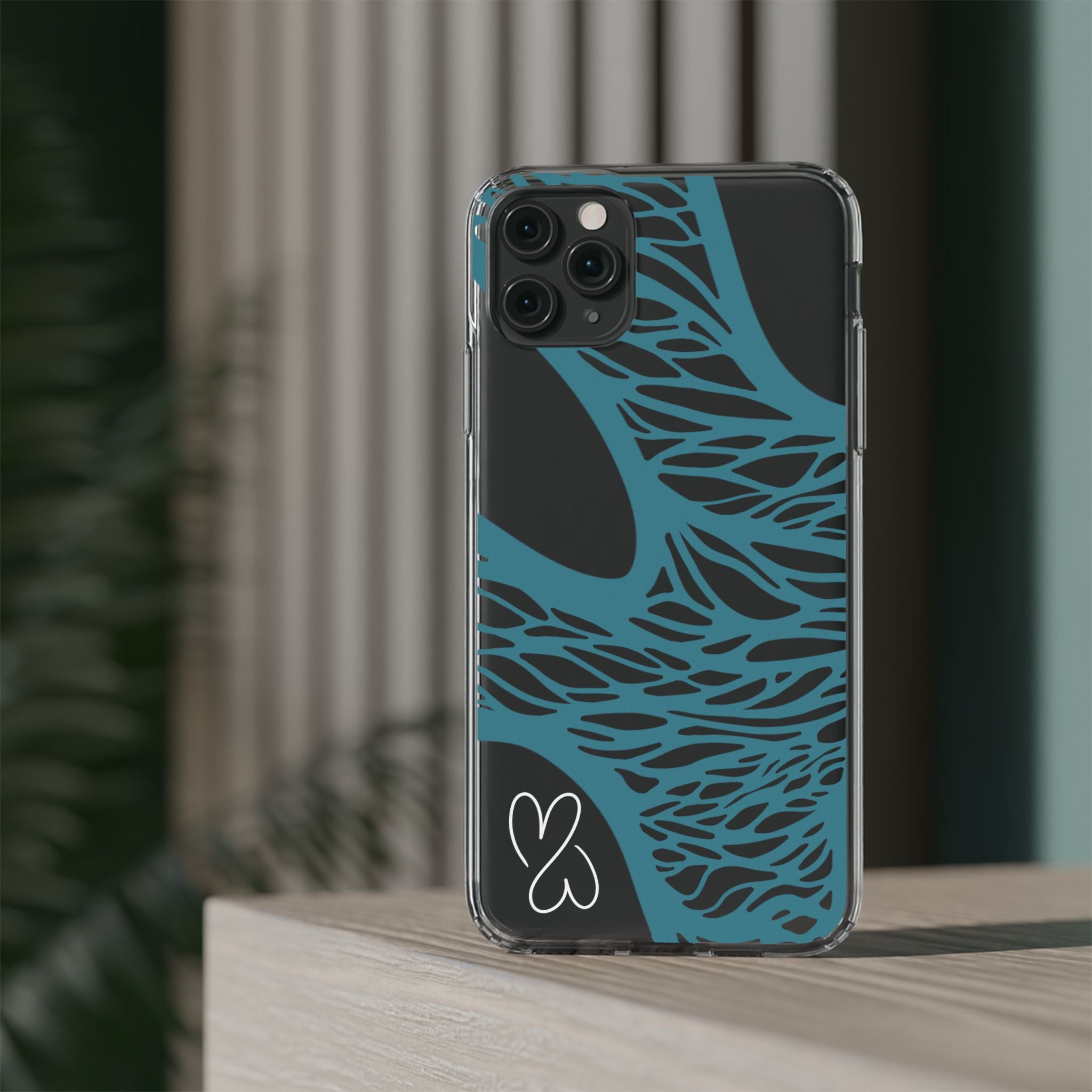 Teal Web, Clear Phone Case.