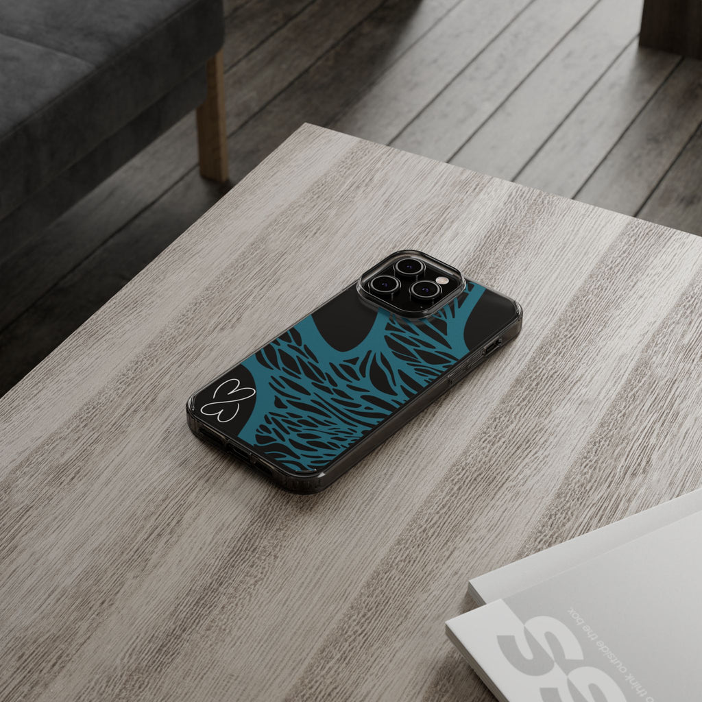 Teal Web, Clear Phone Case.