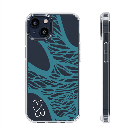 Teal Web, Clear Phone Case.
