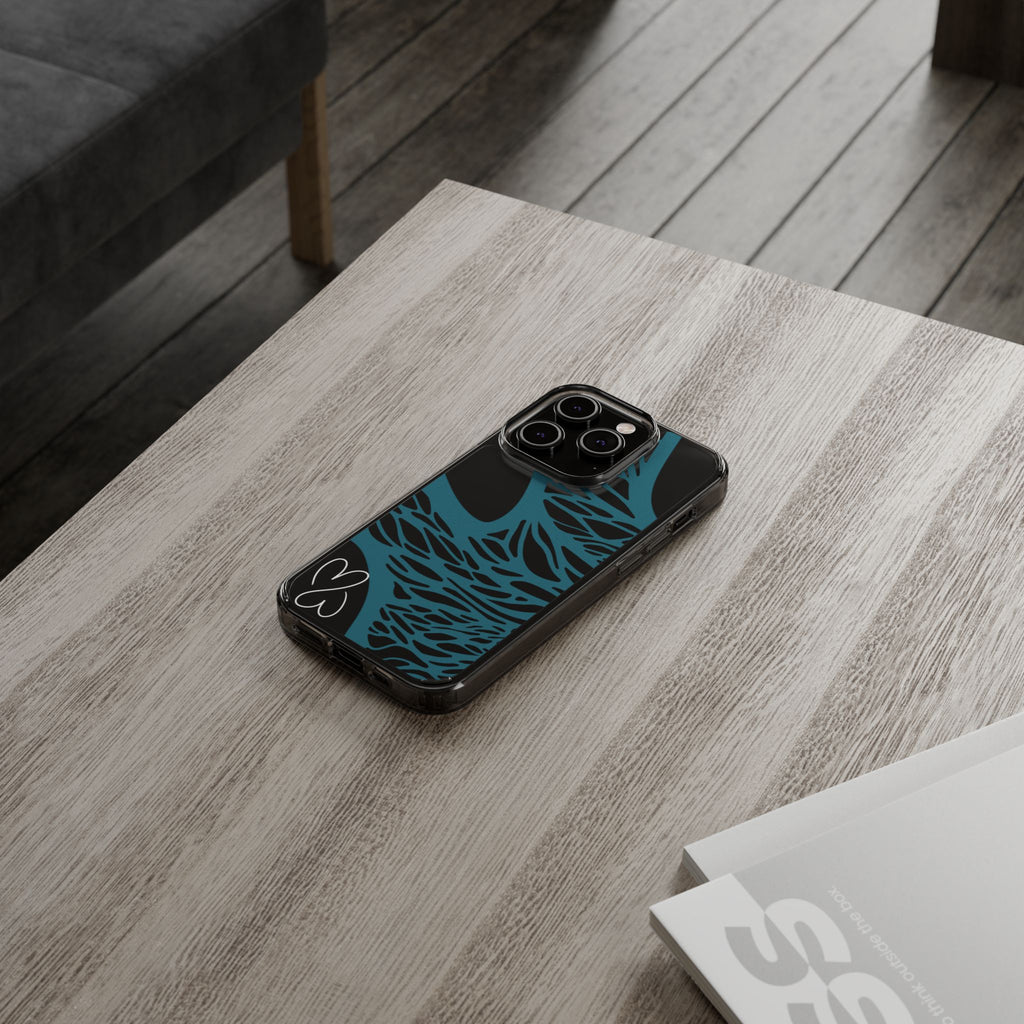 Teal Web, Clear Phone Case.