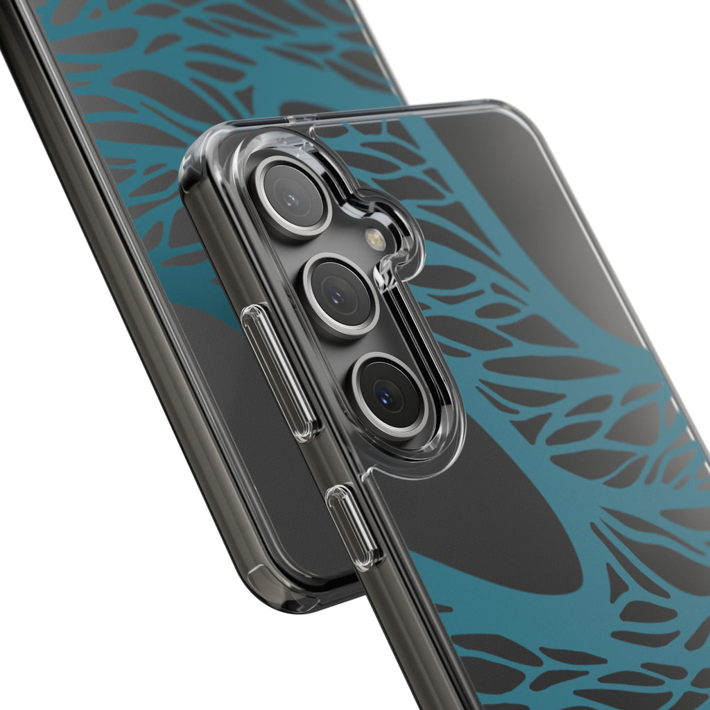 Teal Web, Clear Phone Case.