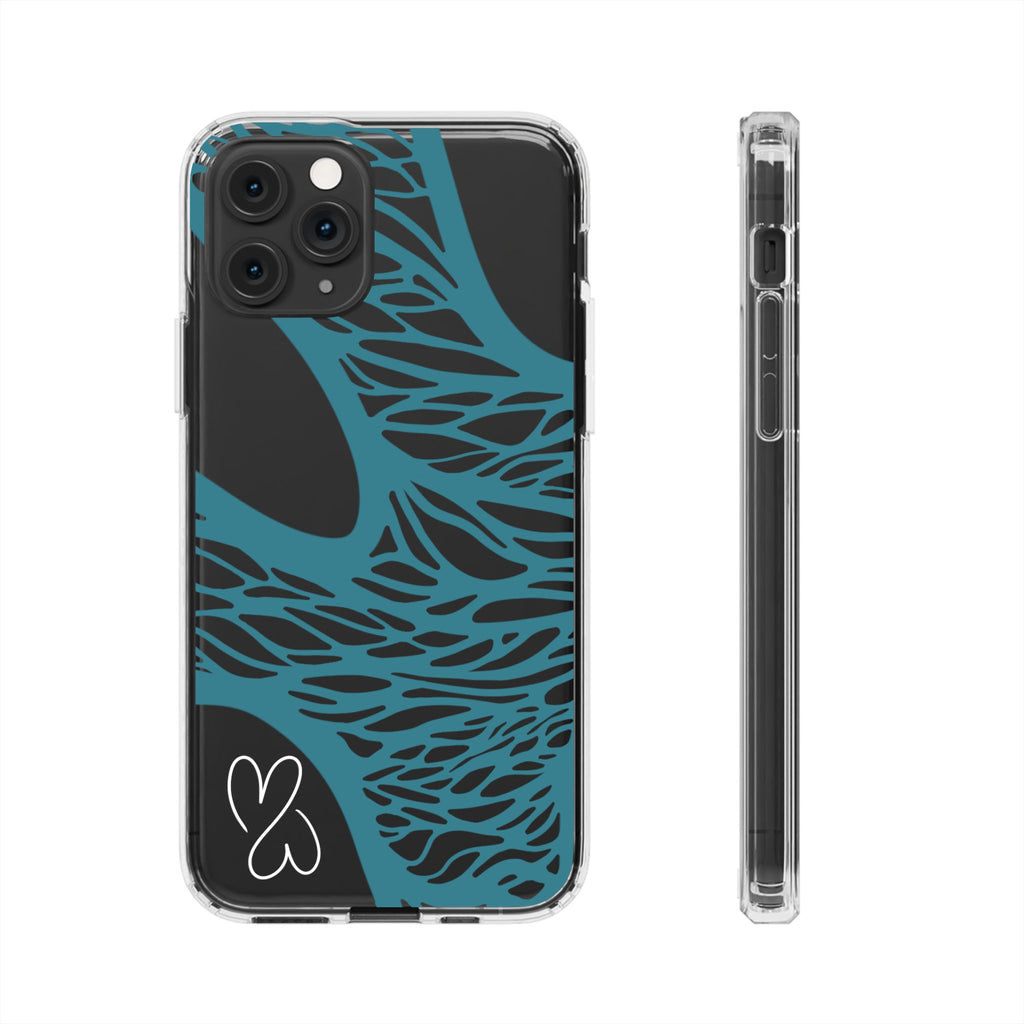Teal Web, Clear Phone Case.