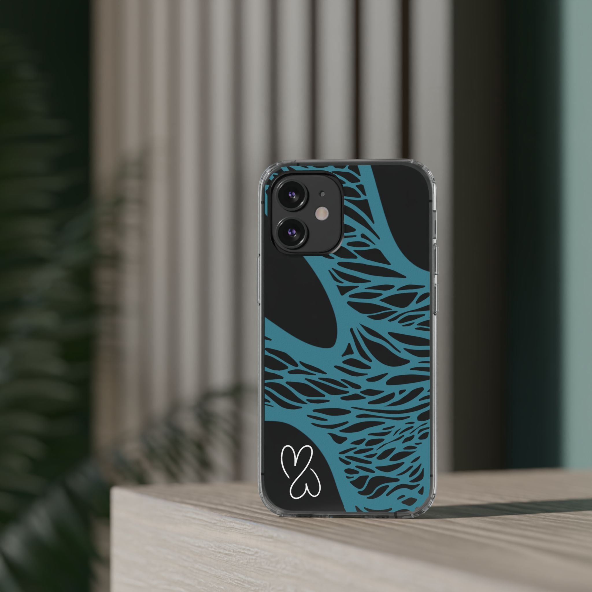 Teal Web, Clear Phone Case.