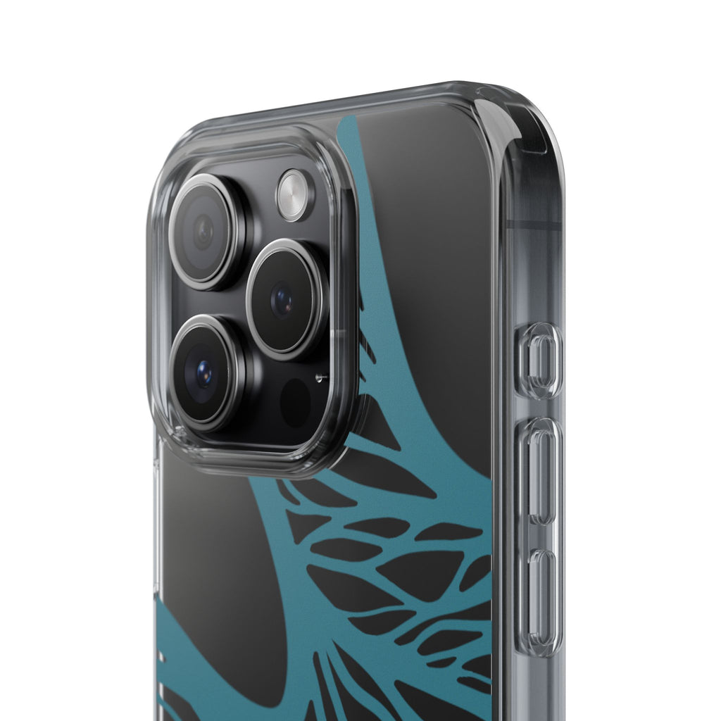 Teal Web, Clear Phone Case.
