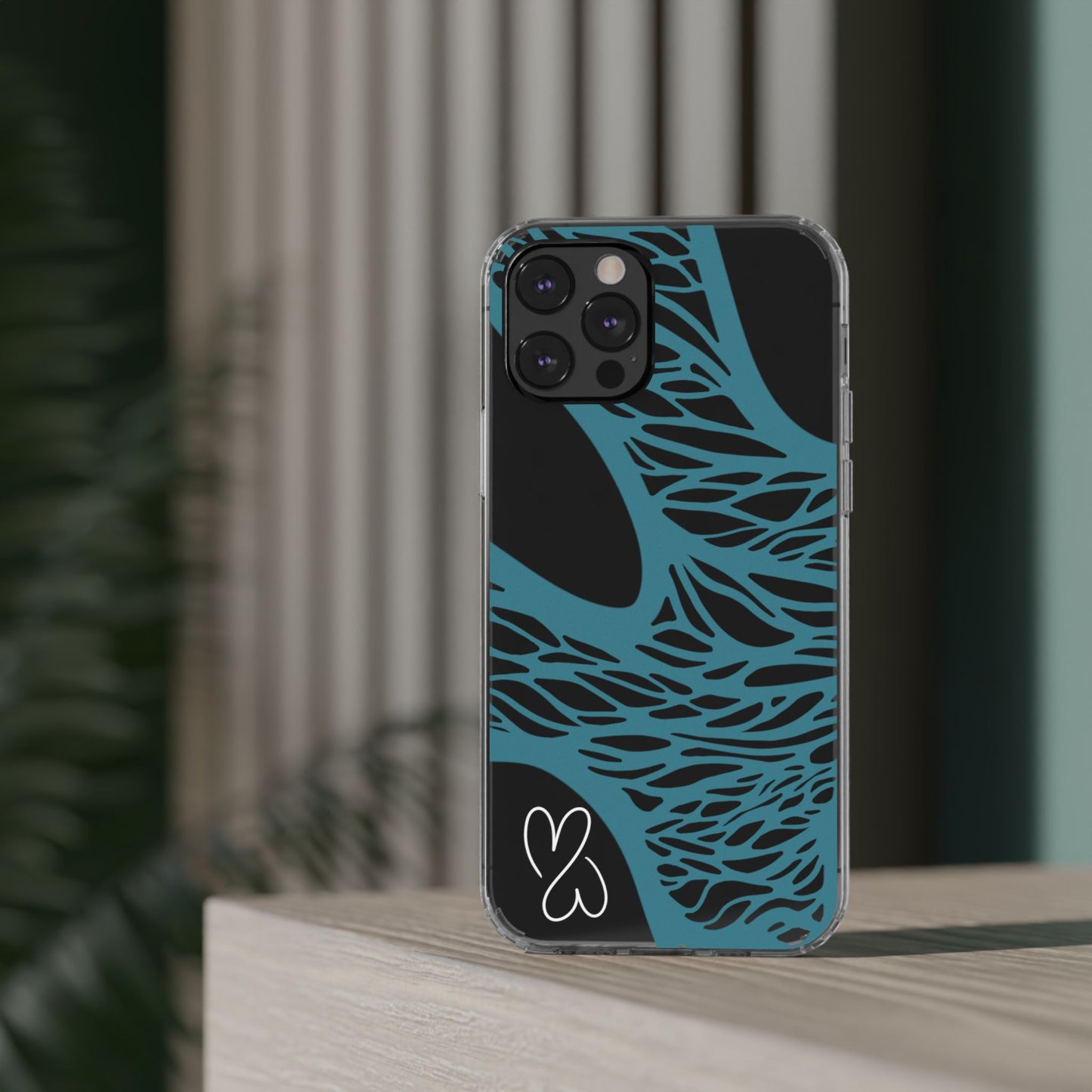 Teal Web, Clear Phone Case.