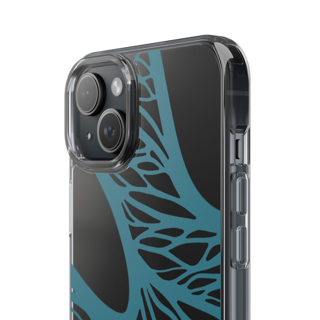 Teal Web, Clear Phone Case.