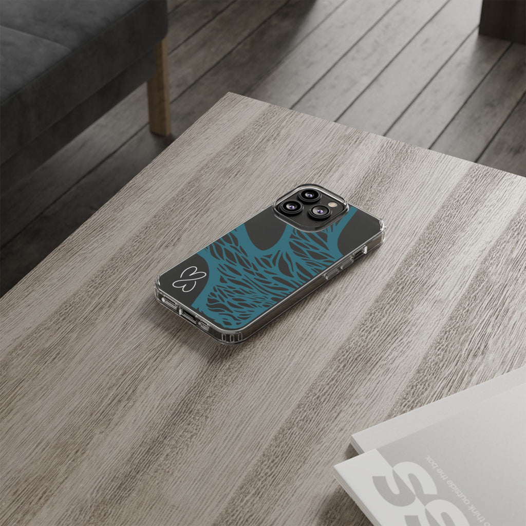 Teal Web, Clear Phone Case.