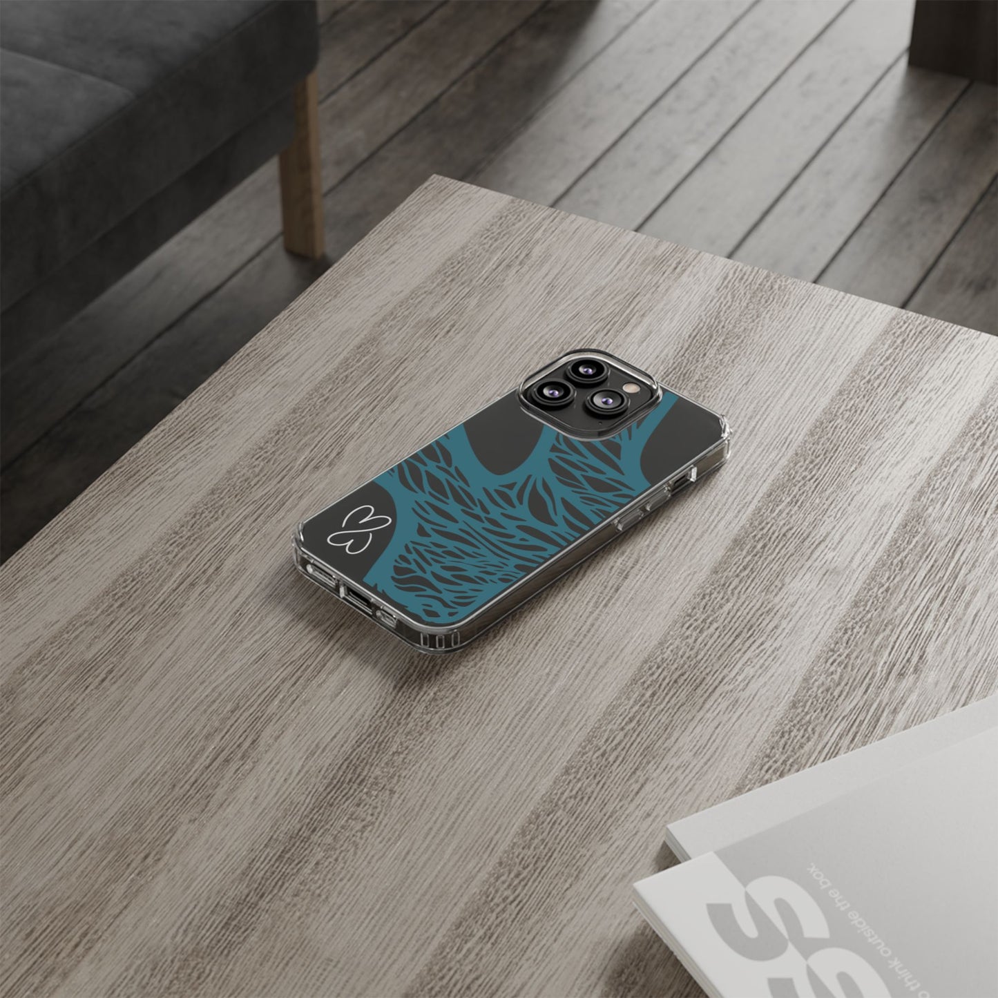 Teal Web, Clear Phone Case.
