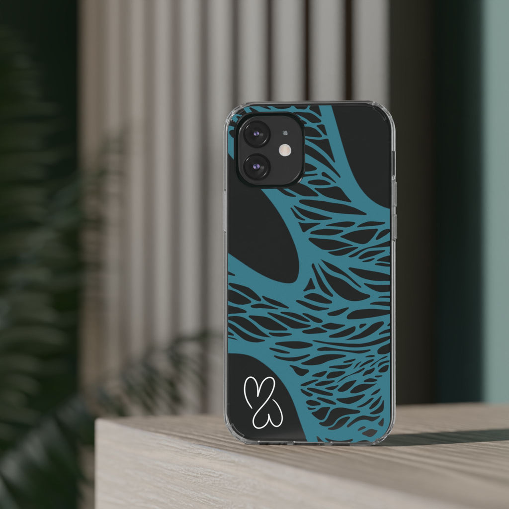 Teal Web, Clear Phone Case.
