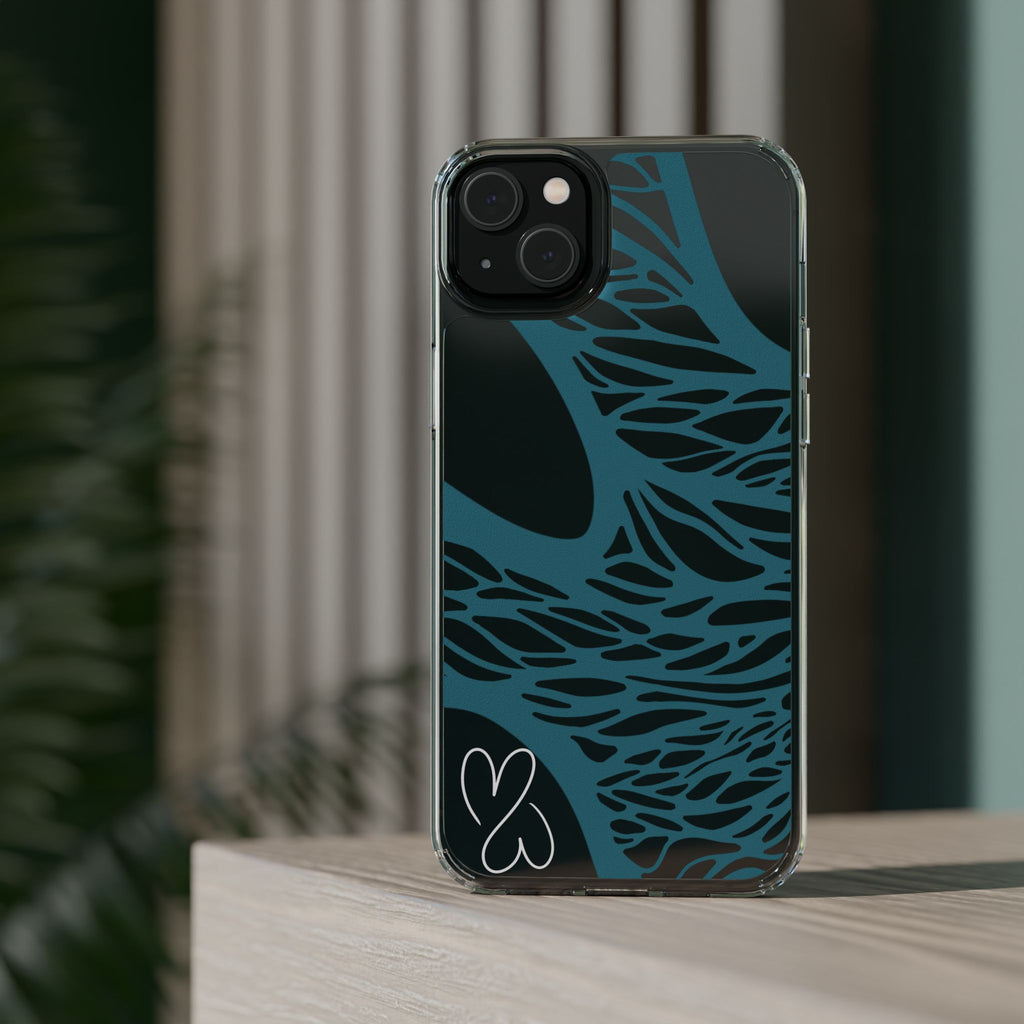 Teal Web, Clear Phone Case.