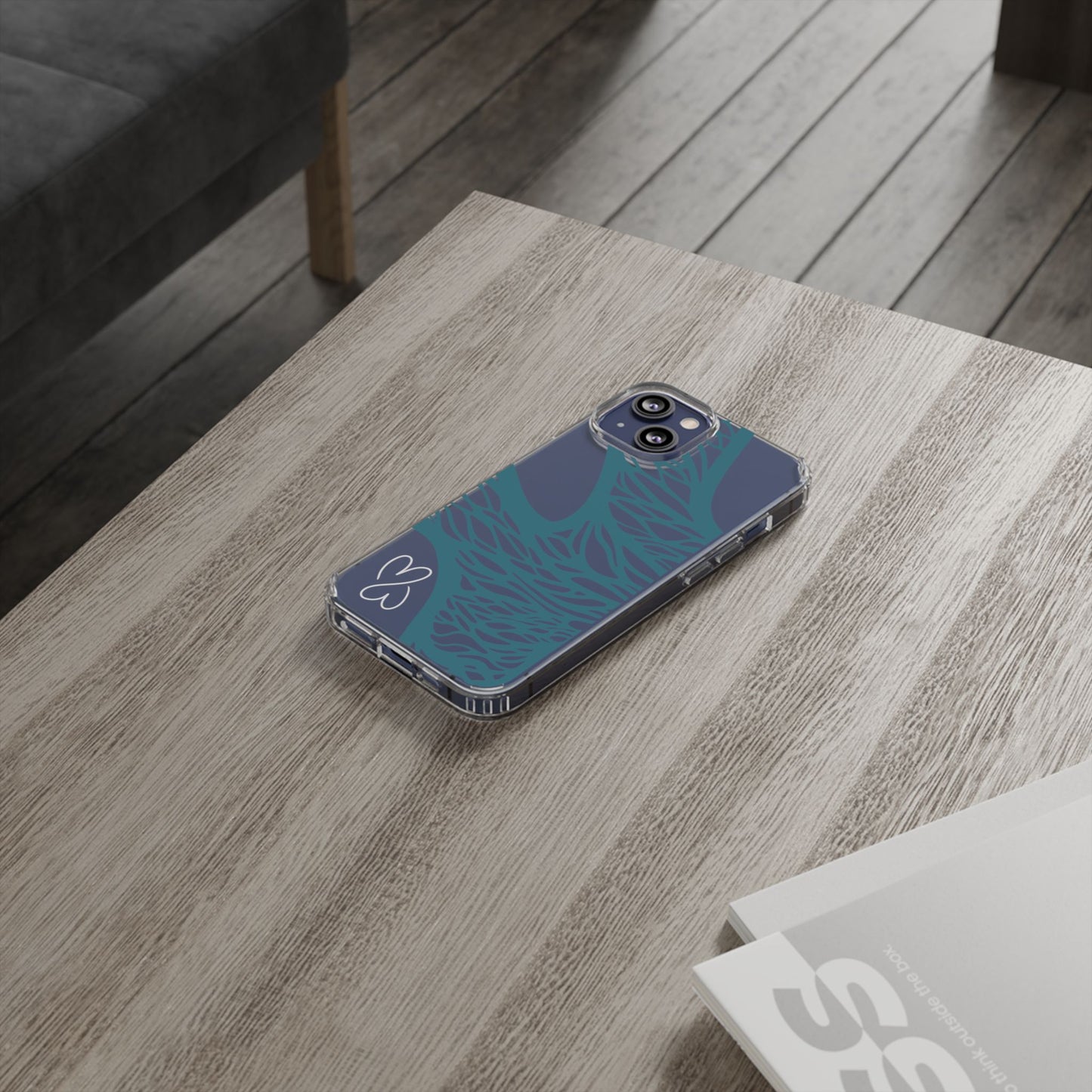 Teal Web, Clear Phone Case.