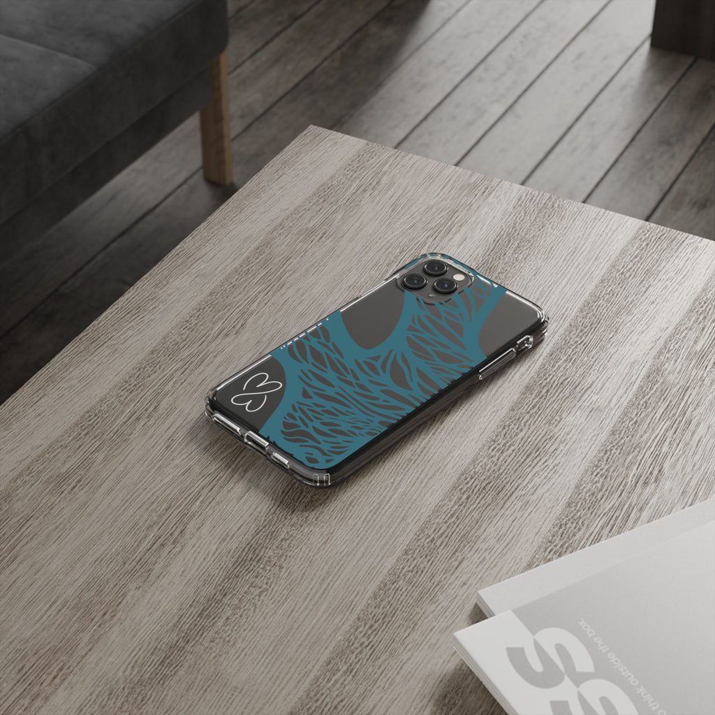 Teal Web, Clear Phone Case.