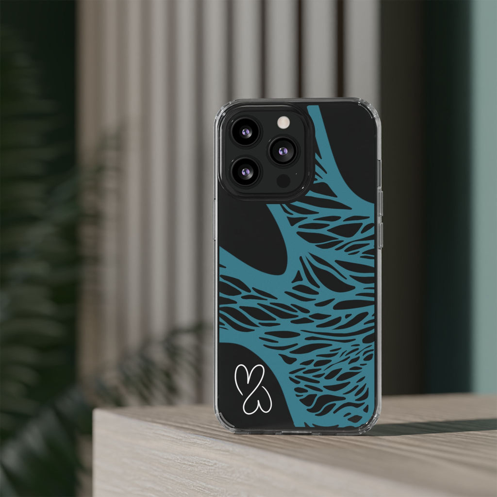 Teal Web, Clear Phone Case.