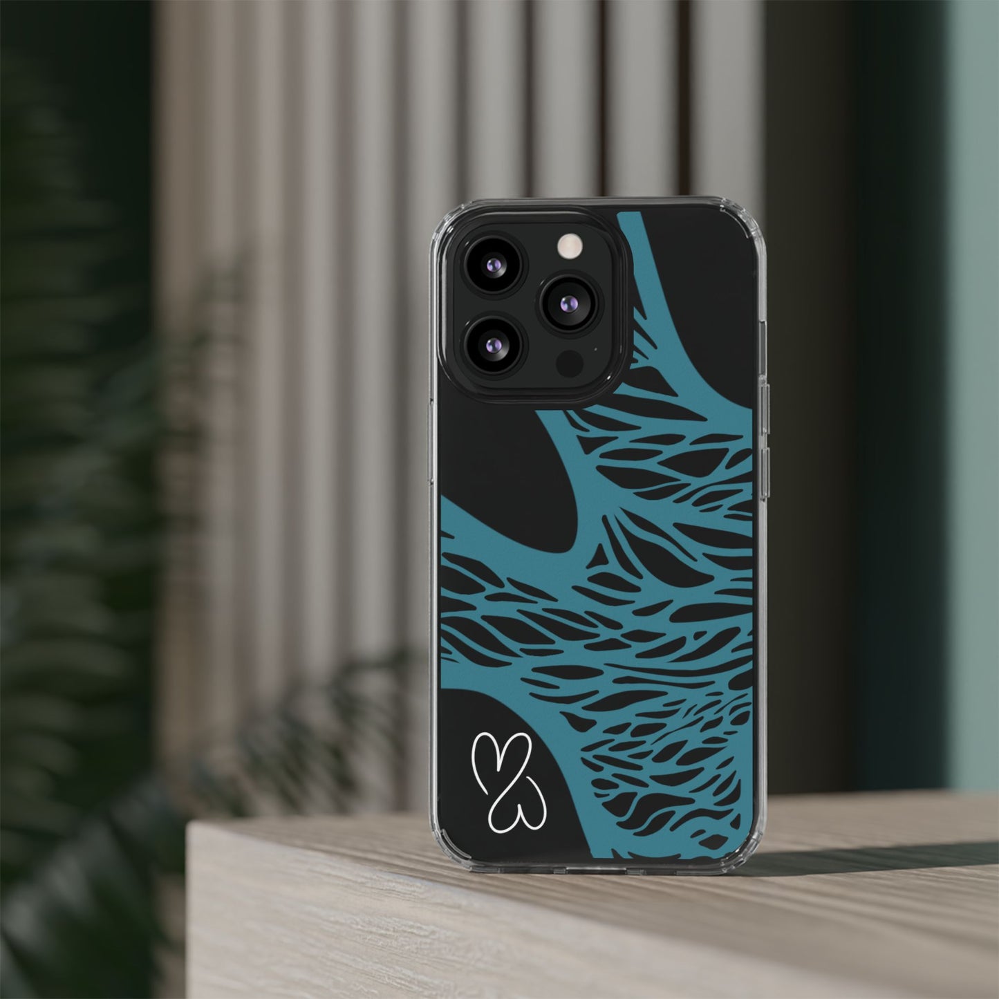 Teal Web, Clear Phone Case.