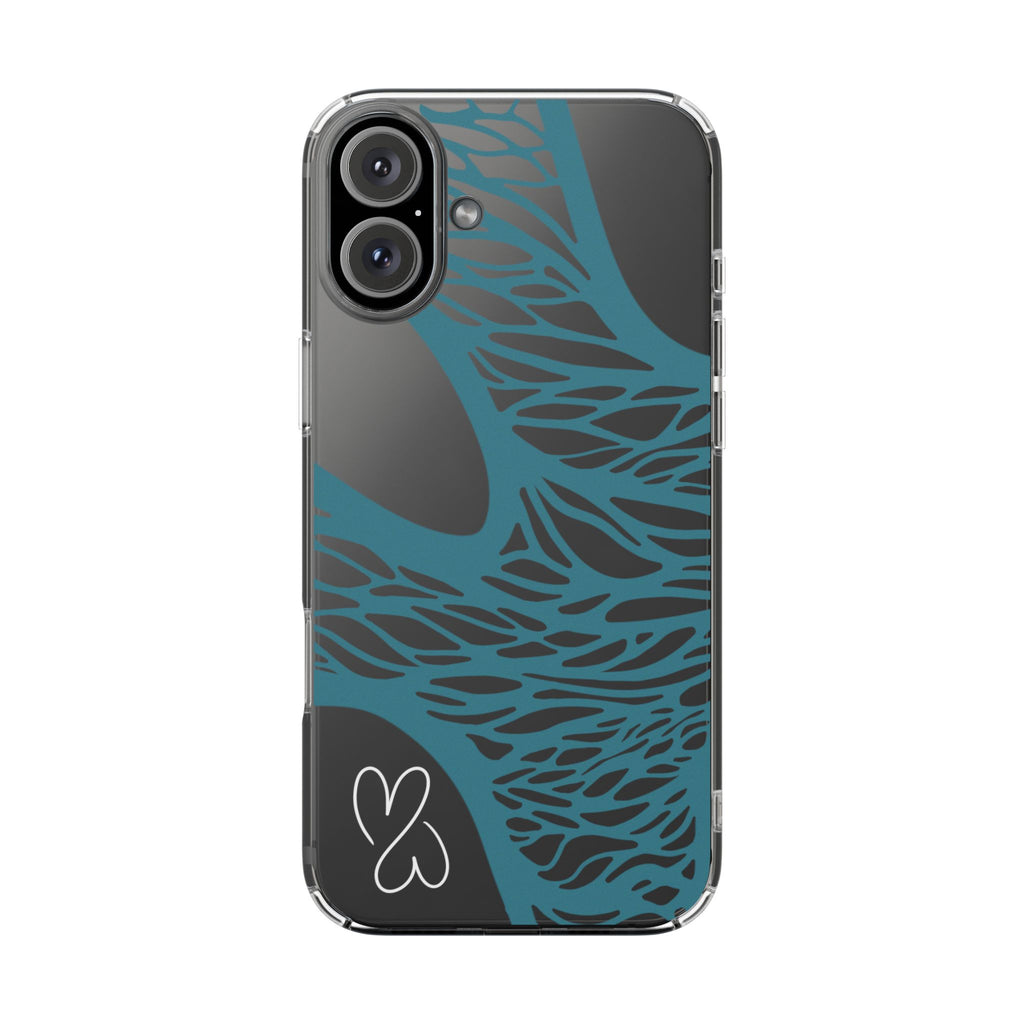 Teal Web, Clear Phone Case.