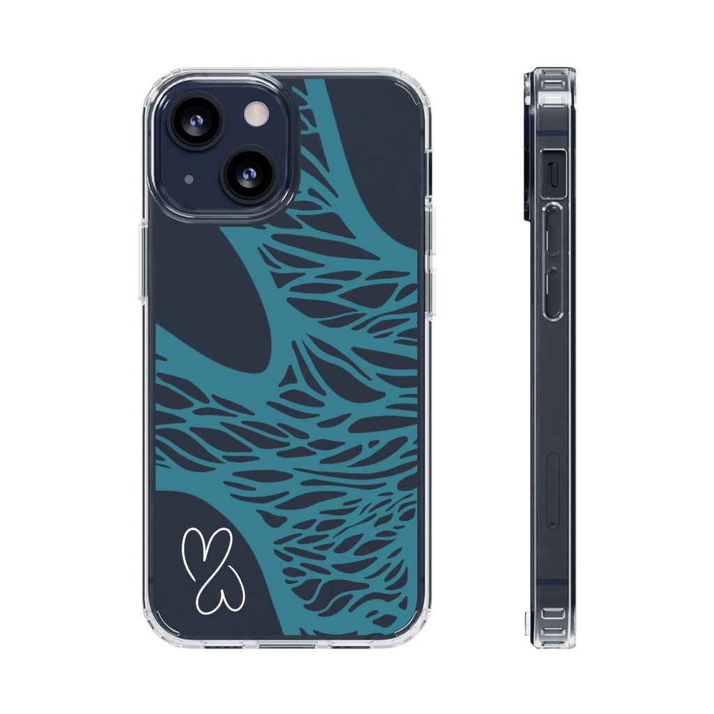 Teal Web, Clear Phone Case.