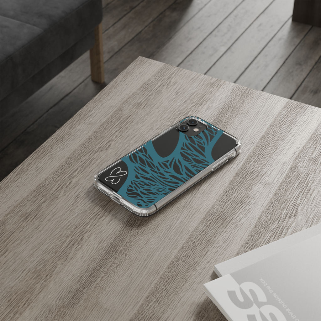 Teal Web, Clear Phone Case.