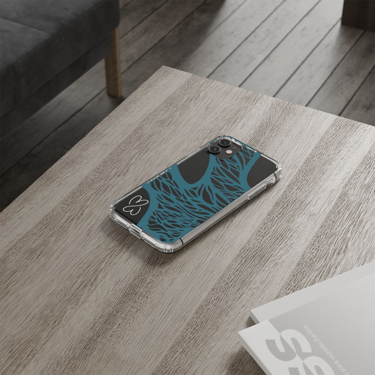 Teal Web, Clear Phone Case.