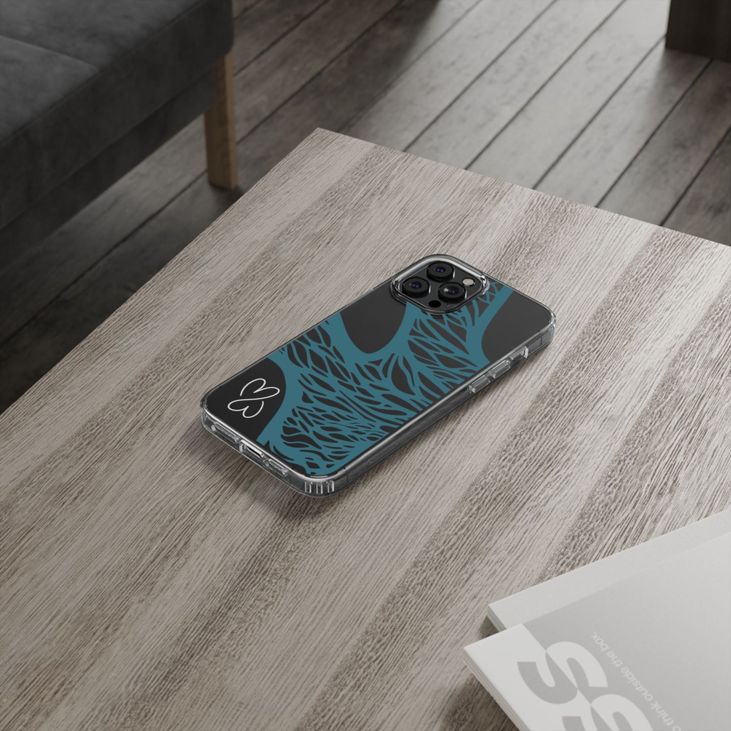 Teal Web, Clear Phone Case.