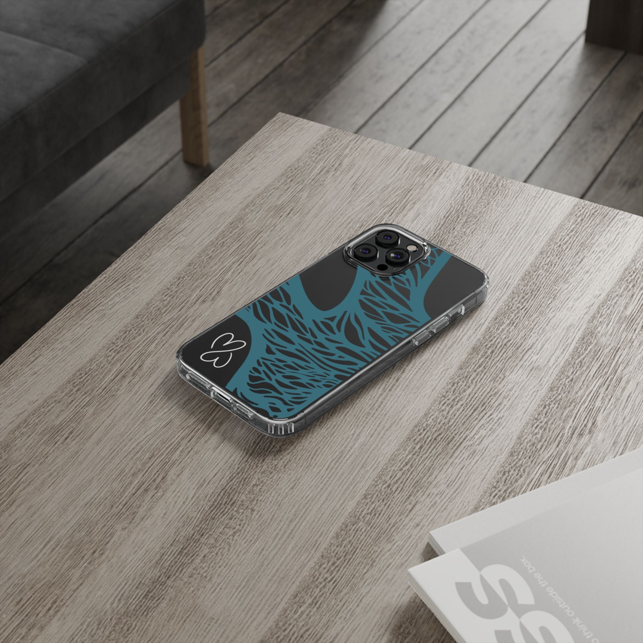 Teal Web, Clear Phone Case.