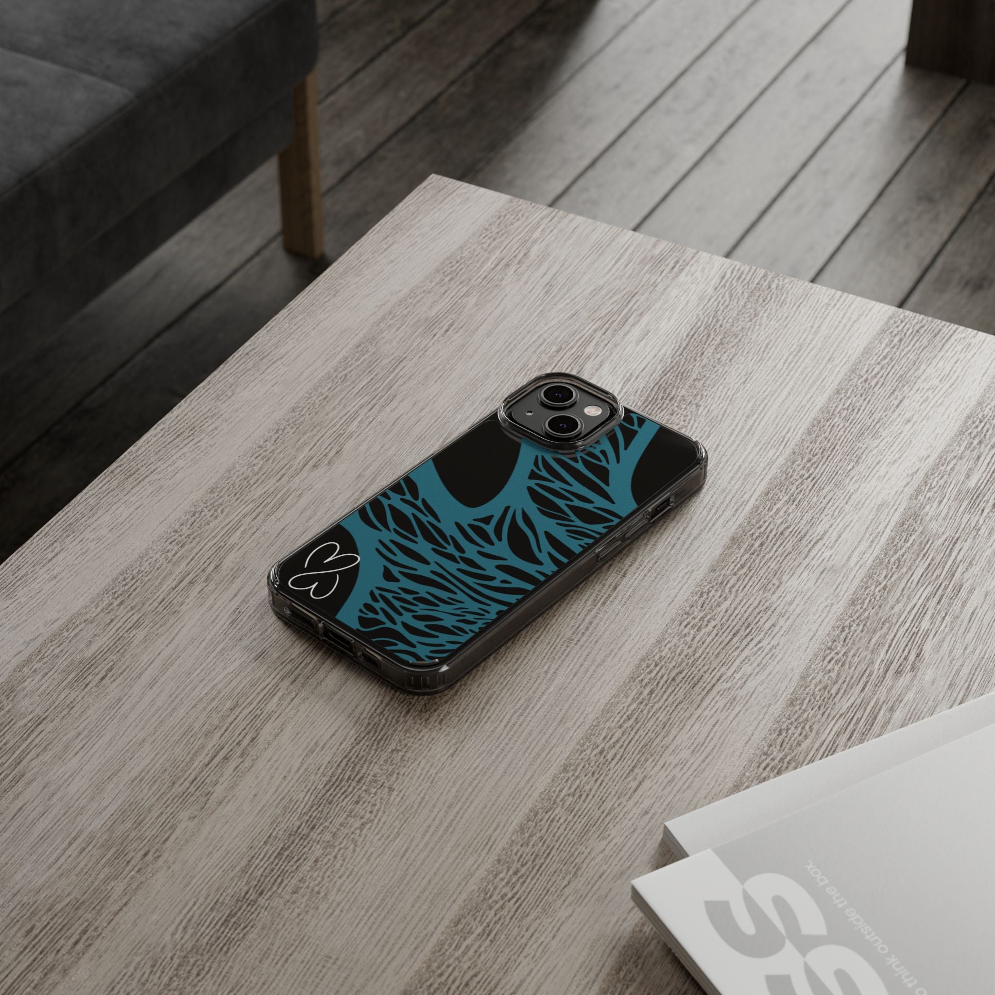 Teal Web, Clear Phone Case.
