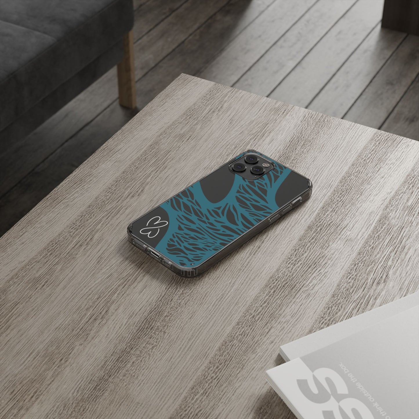 Teal Web, Clear Phone Case.