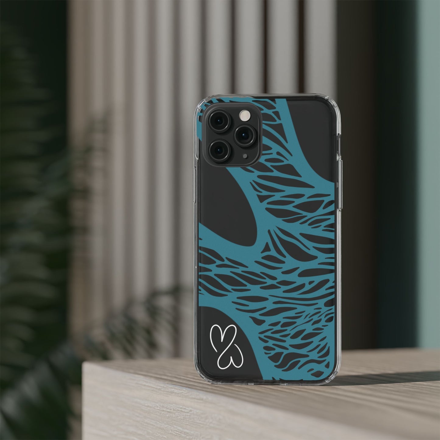 Teal Web, Clear Phone Case.
