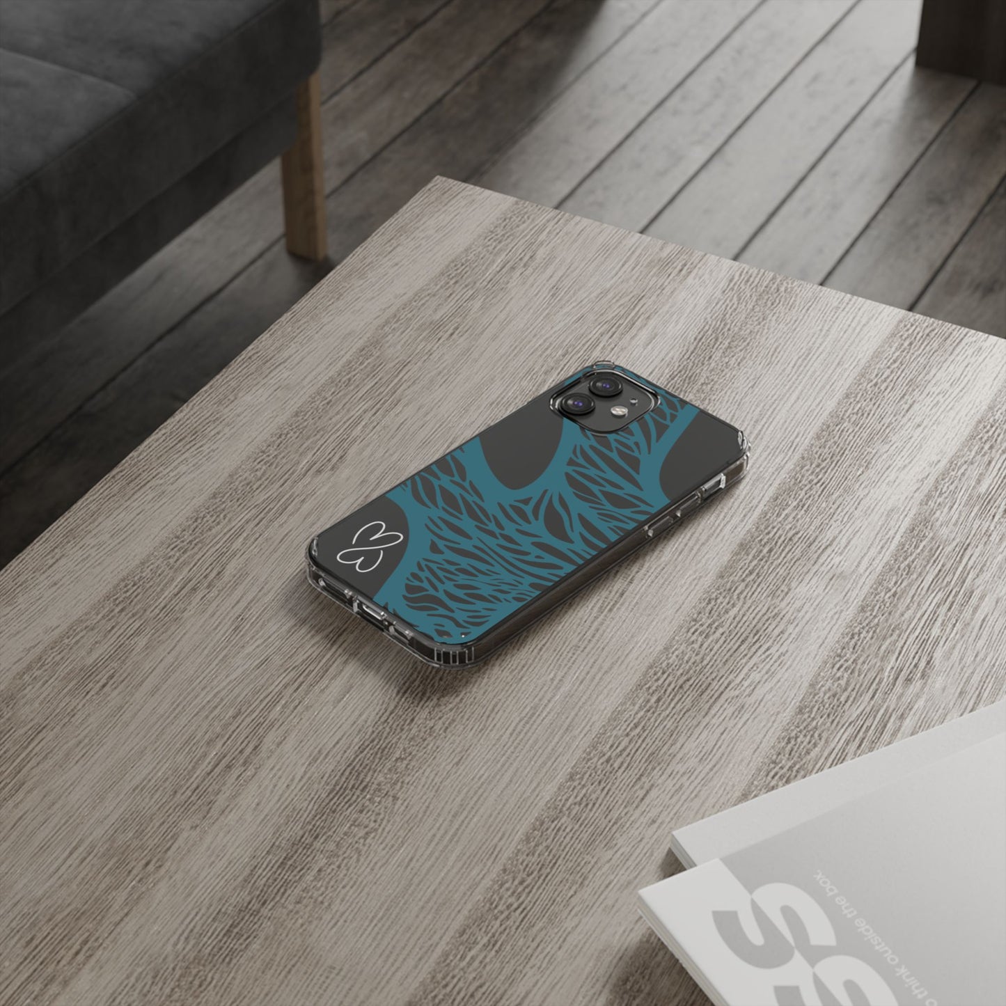 Teal Web, Clear Phone Case.