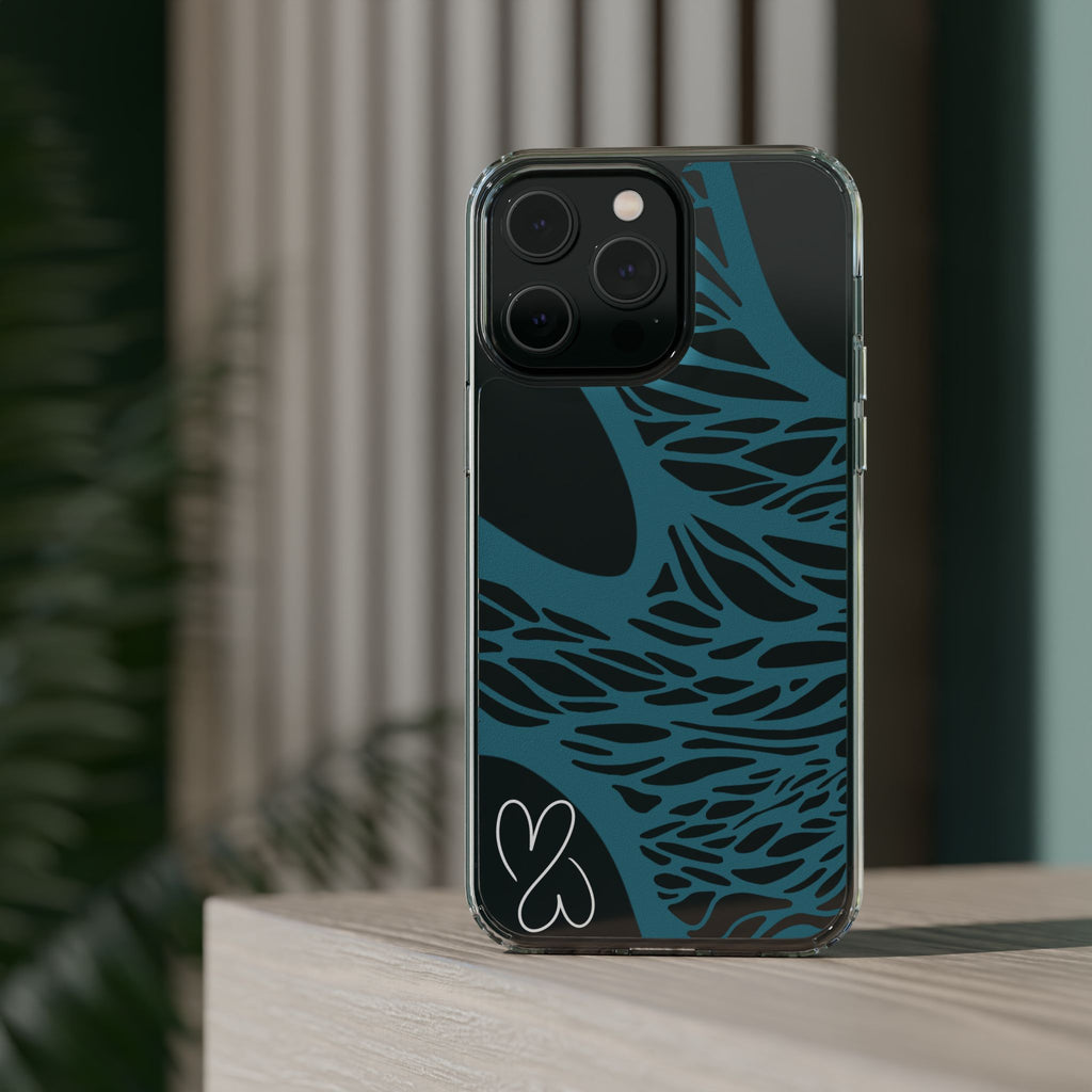 Teal Web, Clear Phone Case.