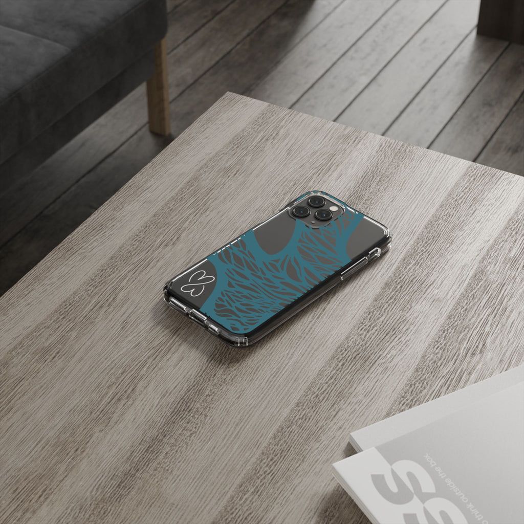 Teal Web, Clear Phone Case.
