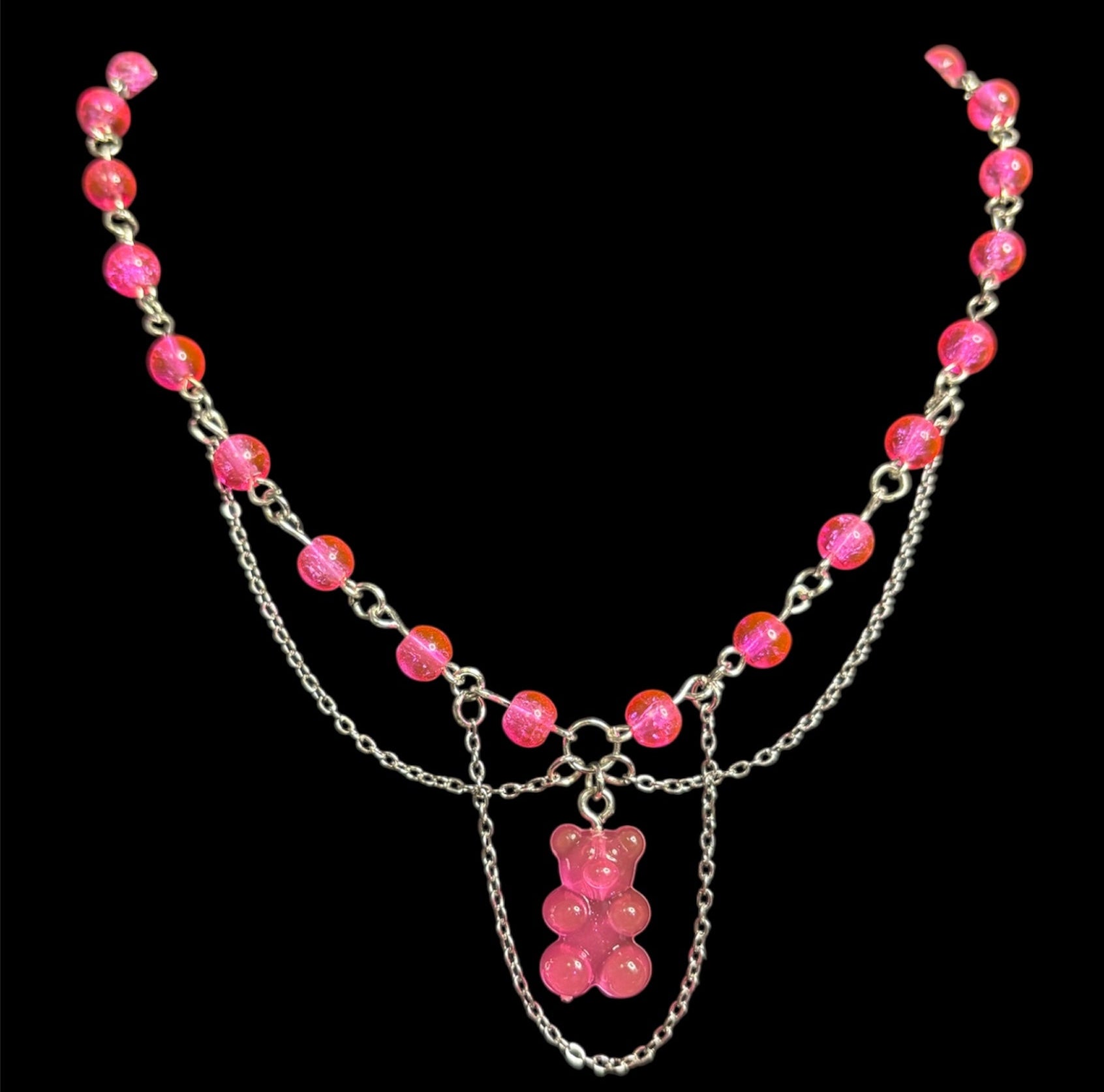 Neon Pink Gummy Bear Necklace